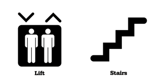 Lift and stairs icons at Tower Bridge