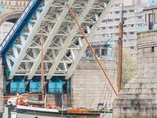 Tower Bridge Opening with a ship sailing under