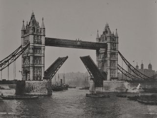 Historic image of Tower Bridge lifting