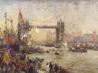 Painting by William-Wyllie, Opening of Tower Bridge