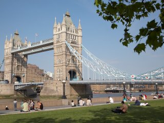 Tower Bridge exterior with green space