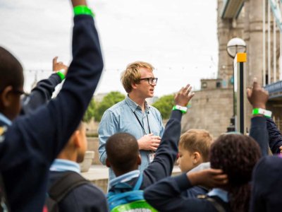 Alex Evans leading a session with local school children