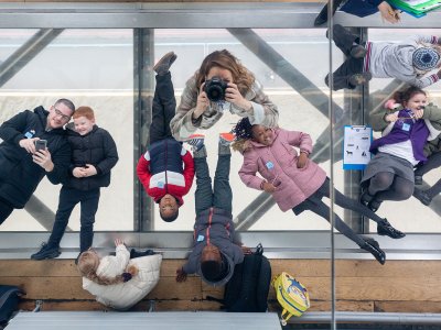 School children on Tower Bridge's glass floor