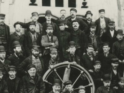 Cropped image of historic workers