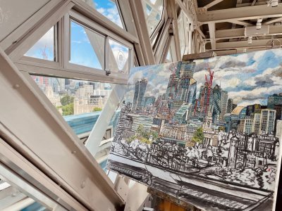 A painting of the view from the West Walkway at Tower Bridge