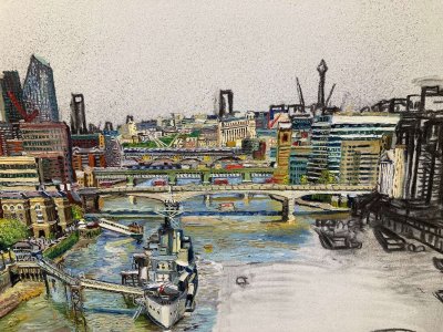 Detail of painting - a bridge with a view by Melissa Scott-Miller