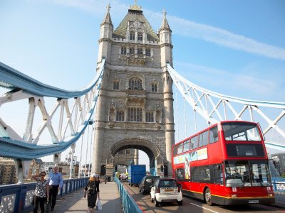 Tower Bridge in London with Double Decker Bus iPhone Case by