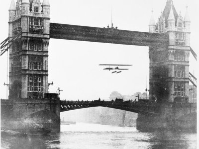 Frank McClean flies through Tower Bridge