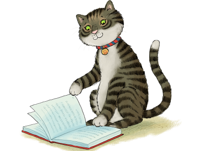 Bella the Tower Bridge Cat reading a book