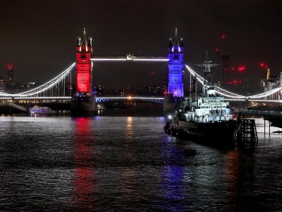 Tower Bridge lit up for King Charles III's Coronation