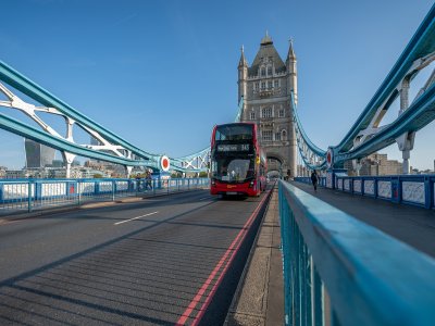 London Bus on Tower Bridge