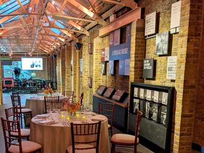 The Tower Bridge Engine Rooms decorated with event tables and chairs
