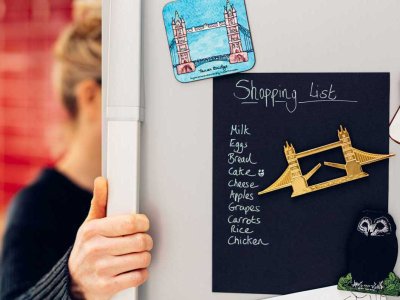 Souvenirs for the Tower Bridge Shop, on a fridge