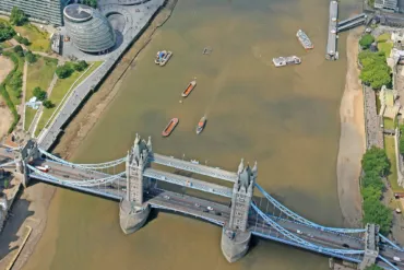 Aerial view of Tower Bridge in the Pool of London