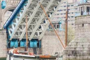 Tower Bridge lifts for a vessel
