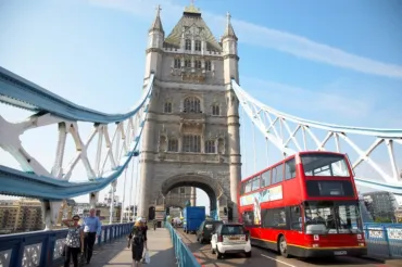 Traffic running along Tower Bridge Road and Tower Bridge as background