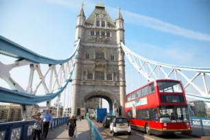 Traffic running along Tower Bridge Road and Tower Bridge as background