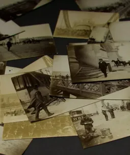 Sepia toned Victorian photos of Tower Bridge on the table