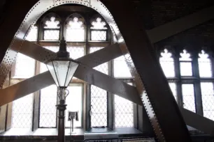 A window and a lamppost at the North Tower of Tower Bridge