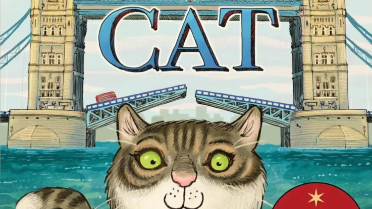 An illustration of Bella, the Tower Bridge Cat in front of Tower Bridge