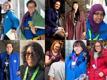 Photo's of women who work at ower Bridge today smiling and wearing Tower Bridge lanyards and uniform.