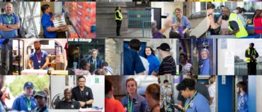 A collage of photos of Tower Bridge staff working and interacting with visitors.