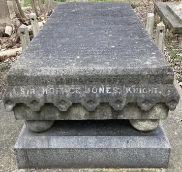 A stone tomb, inscribed Sir Horace Jones, knight