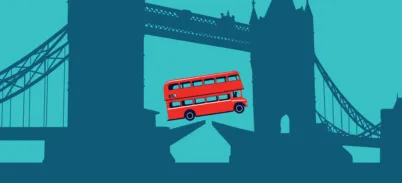 a double decker bus jumping over the rising baseless of tower bridge